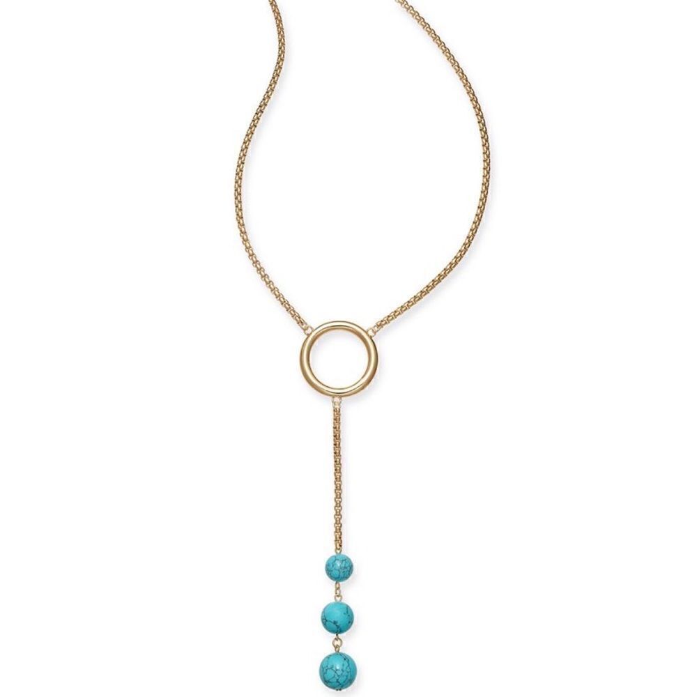 Alfani Gold-Tone Turquoise-Look Stone Ball 23" Lariat Necklace New